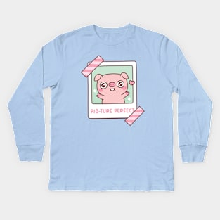 Cute Piggy Pig-ture Picture Perfect Pun Photo Funny Kids Long Sleeve T-Shirt